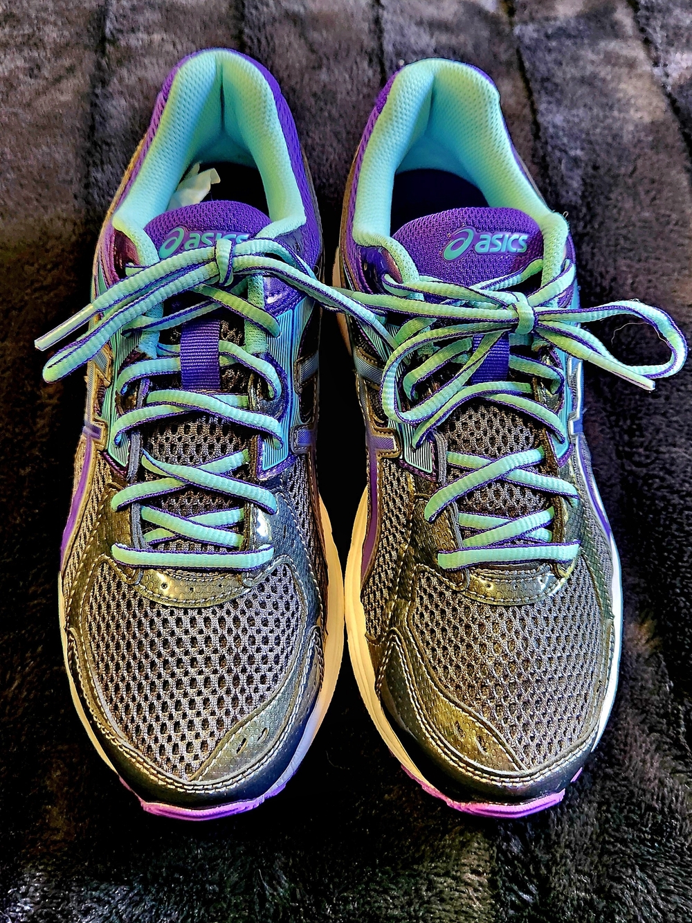 ASICS Women's Gray Running Shoes with Purple and Teal Trim
